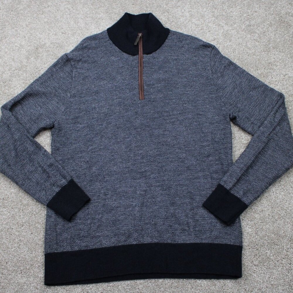 UNTUCKit Belguardo Jacquard Sweater Mens Medium Gray‎ 1/4 Zip Fine Merino Wool